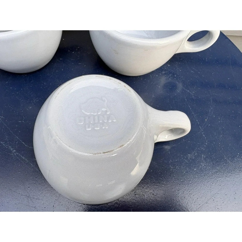 Vintage heavy duty dinerware Buffalo china tea coffee cups pale blue set of 4